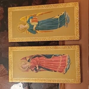 Gilded renaissance angel art plaque